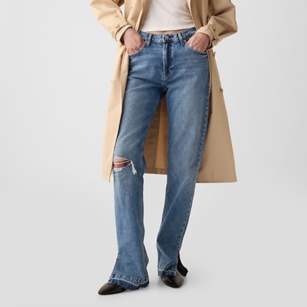 GAP Distressed Medium Blue Straight-Leg Jeans
